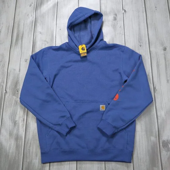 NEW Carhartt Men's Loose Fit Midweight Signature Sleeve Logo Hooded Sweatshirt - Picture 1 of 5